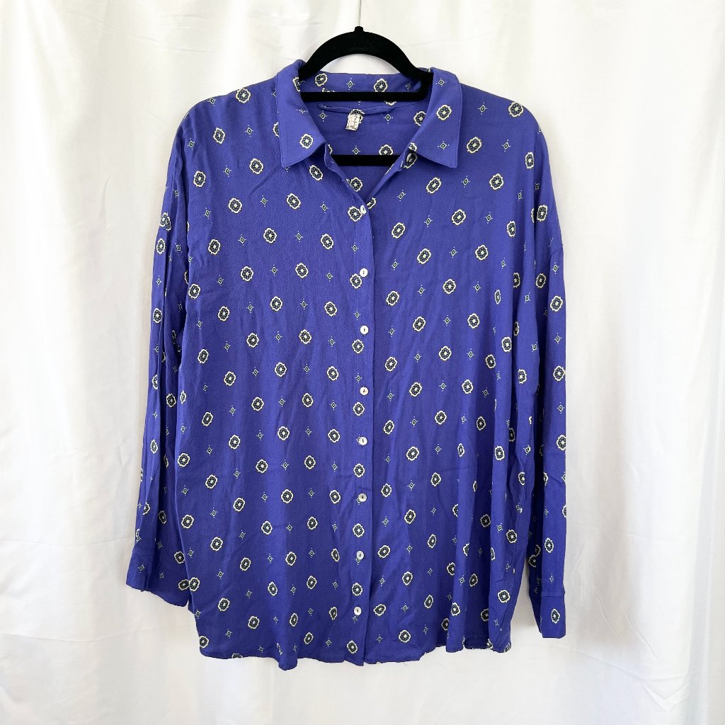 Free People Intimately Violet Medallion Print Oversized Button Down Shirt Sz S